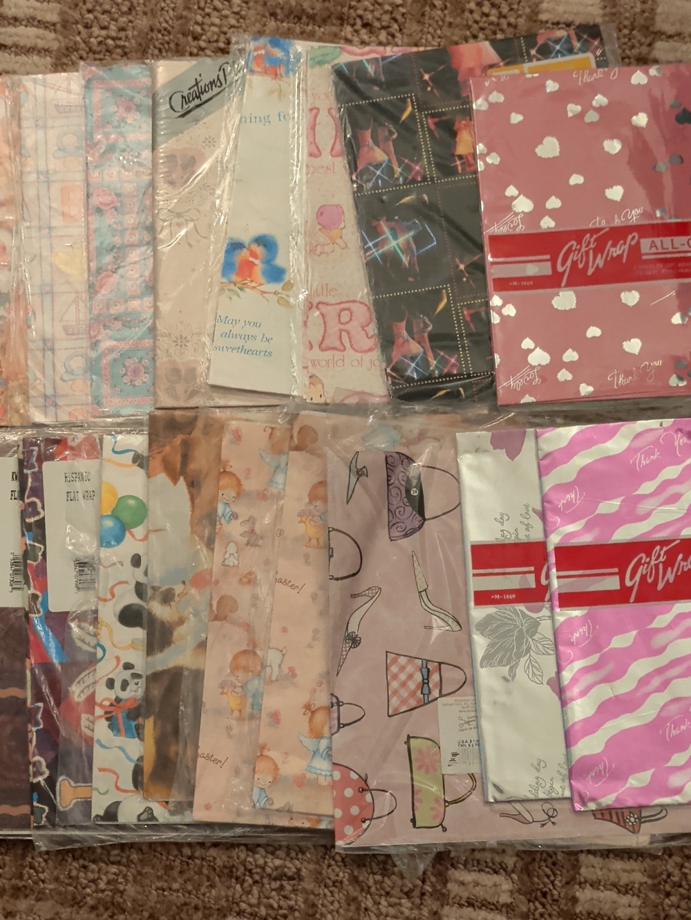 Lot of 20 Vintage Flat Gift Wrap Packs Hallmark American Greetings NOS Crafting